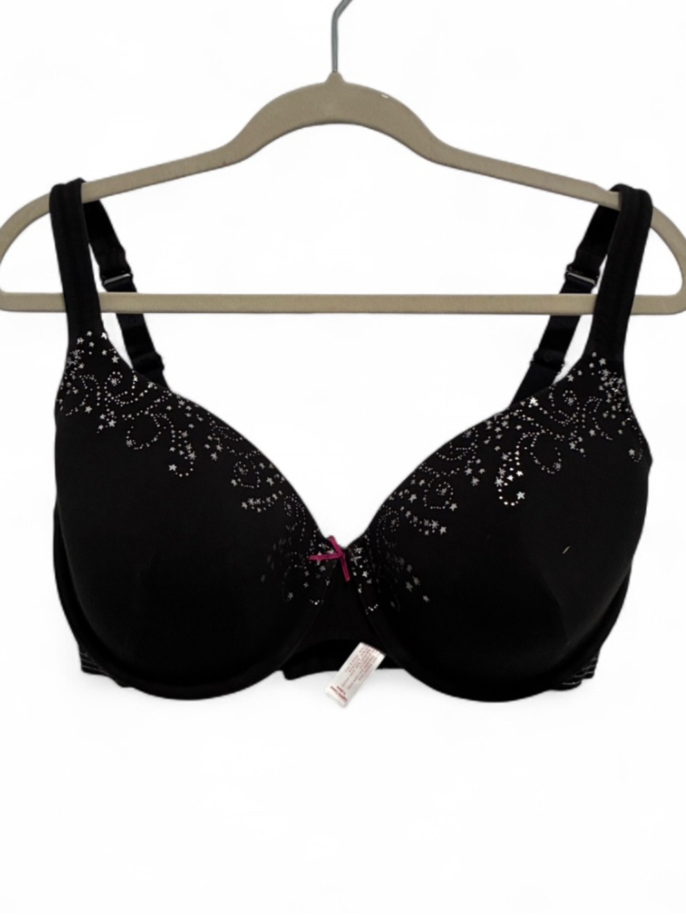 Cacique Lightly Lined T-Shirt Star Print Black Bra